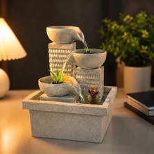 Trendexa Dekoratif Masaüstü Şelale Su Çeşmesi, LED Işıklı Pompalı 3 Katlı Iç Mekan Süs Havuzu, Sürekli Su Akışlı Ev Ofis Salon Yatak Odası Masaüstü Dekoru, SU-3239 (Beyaz)