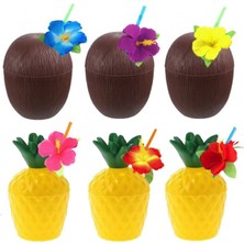 Pileli Store Ananas &amp; Hindistan Cevizi Tasarımlı Pipetli Bardak Seti (6 Adet)