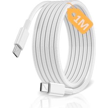 Trendexa Type C-C Örgülü Güçlendirilmiş Boyunlu 1metre 60 W Hızlı Şarj Kablosu, 1AD x 1metre Beyaz