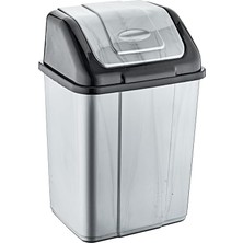 Trendexa 35 L Plastik Çöp Kovası, Gri Gövde ve Siyah Sallanır Kapak, 53X35X28 cm