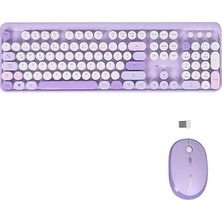 Trendexa Renkli Tuşlu Kablosuz Türkçe Klavye+Mouse Seti, Uyumlu, Mor