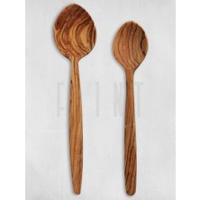Trendexa Kaşık, 2'li Set El Yapımı Ahşap Tahta Yemek Servis Seti Mutfak Seti 27-25 Cm, Zeytin