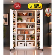 Bravo Home Bravo P11 LED Işıklı 2 Kapaklı Kiler ve Erzak Dolabı – Çok Raflı Mutfak Düzenleyici