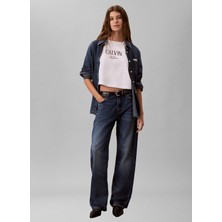 Calvin Klein Jeans Kırık Beyaz Kadın Yuvarlak Yaka Baskılı T-Shirt LV047H823GYAF