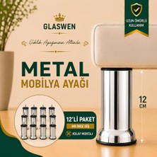 Trendexa Krom Metal Mobilya Destek Ayağı, 12 Cm, Metrik 8 Ince Diş, 12 Adet