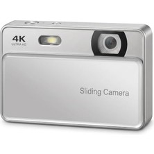 Trendexa Vıvopack 4K Ultra Hd Kayar Kapaklı Dijital Fotoğraf Makinesi; 64MP 16X Zoom Vlogging Kamerası, Otomatik Odaklama ve Webcam Modu, IPS Ekranlı Hediye Seti, Gümüş