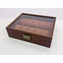 Muzeko Ahşap 10 Bölmeli Saat Kutusu Cam Kapaklı Saat Düzenleme Organizer MZKHHT10W MZK45