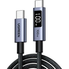 Ugreen 65862 L529 100W Pd Usb-C To Usb-C Dijital Ekranlı Hızlı Şarj ve Data Kablo Örgülü 1metre