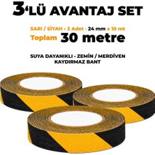 Unitape Sarı-Siyah Kaydırmaz Bant 24 mm × 10 mt – 3’lü Set, Toplam 30 mt – Suya Dayanıklı