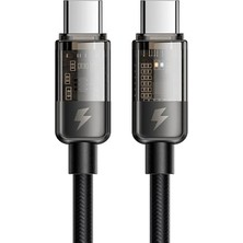 Trendexa CA-2840 Type-C To Type-C 100W LED Işıklı Power Off Hızlı Data Şarj Kablosu 1.2m Siyah