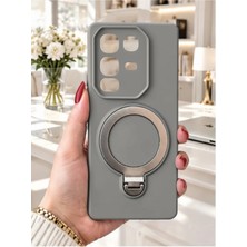 TechnoCase Infinix Hot 50 Pro Ile Uyumlu 360 Derece Dönebilen Kalın Metal Magsafe Halka Stantlı Içi Kadife Korumalı Ultra Lüx Premium Silikon Kılıf