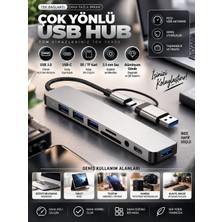 8in1 USB Hub Çoklayıcı USB 3.0 Usb-C Sd Tf Kart Okuyucu 3.5mm Ses Girişli Alüminyum Adaptör