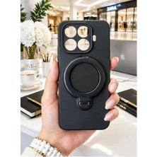 TechnoCase Mi 15 T Pro Ile Uyumlu 360 Derece Dönebilen Kalın Metal Magsafe Halka Stantlı Içi Kadife Korumalı Ultra Lüx Premium Silikon Kılıf