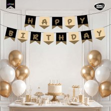 Vipfoni Happy Birthday Harf Afiş - Simli Siyah Altın