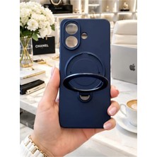 TechnoCase Vivo V60 Lite Ile Uyumlu 360 Derece Dönebilen Kalın Metal Magsafe Halka Stantlı Içi Kadife Korumalı Ultra Lüx Premium Silikon Kılıf