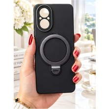 TechnoCase Realme C67 Ile Uyumlu 360 Derece Dönebilen Kalın Metal Magsafe Halka Stantlı Içi Kadife Korumalı Ultra Lüx Premium Silikon Kılıf