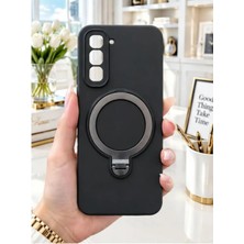 TechnoCase Infinix Hot 70 4g Ile Uyumlu 360 Derece Dönebilen Kalın Metal Magsafe Halka Stantlı Içi Kadife Korumalı Ultra Lüx Premium Silikon Kılıf