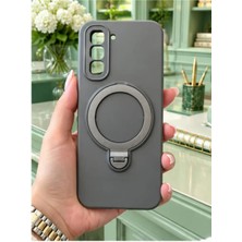 TechnoCase Infinix Hot 60 Pro Plus Ile Uyumlu 360 Derece Dönebilen Kalın Metal Magsafe Halka Stantlı Içi Kadife Korumalı Ultra Lüx Premium Silikon Kılıf