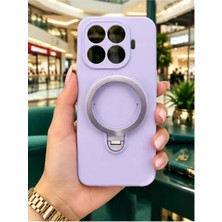 TechnoCase Mi 15 T Pro Ile Uyumlu 360 Derece Dönebilen Kalın Metal Magsafe Halka Stantlı Içi Kadife Korumalı Ultra Lüx Premium Silikon Kılıf