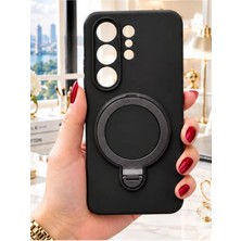 TechnoCase Samsung S26 Ultra Ile Uyumlu 360 Derece Dönebilen Kalın Metal Magsafe Halka Stantlı Içi Kadife Korumalı Ultra Lüx Premium Silikon Kılıf