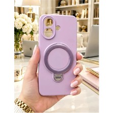 TechnoCase Vivo V60 Lite Ile Uyumlu 360 Derece Dönebilen Kalın Metal Magsafe Halka Stantlı Içi Kadife Korumalı Ultra Lüx Premium Silikon Kılıf