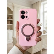 TechnoCase Oppo A6 Pro Ile Uyumlu 360 Derece Dönebilen Kalın Metal Magsafe Halka Stantlı Içi Kadife Korumalı Ultra Lüx Premium Silikon Kılıf