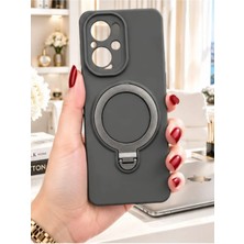 TechnoCase Realme C67 Ile Uyumlu 360 Derece Dönebilen Kalın Metal Magsafe Halka Stantlı Içi Kadife Korumalı Ultra Lüx Premium Silikon Kılıf