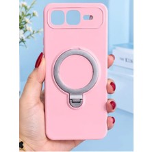 TechnoCase Infinix Smart 10 Plus Ile Uyumlu 360 Derece Dönebilen Kalın Metal Magsafe Halka Stantlı Içi Kadife Korumalı Ultra Lüx Premium Silikon Kılıf