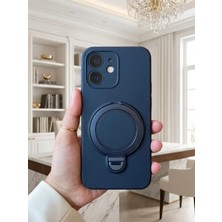 TechnoCase Oppo A6 Pro Ile Uyumlu 360 Derece Dönebilen Kalın Metal Magsafe Halka Stantlı Içi Kadife Korumalı Ultra Lüx Premium Silikon Kılıf