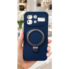 TechnoCase Infinix Note 60 Ile Uyumlu 360 Derece Dönebilen Kalın Metal Magsafe Halka Stantlı Içi Kadife Korumalı Ultra Lüx Premium Silikon Kılıf