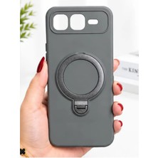 TechnoCase Infinix Smart 10 Plus Ile Uyumlu 360 Derece Dönebilen Kalın Metal Magsafe Halka Stantlı Içi Kadife Korumalı Ultra Lüx Premium Silikon Kılıf