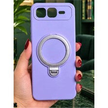 TechnoCase Infinix Smart 10 Plus Ile Uyumlu 360 Derece Dönebilen Kalın Metal Magsafe Halka Stantlı Içi Kadife Korumalı Ultra Lüx Premium Silikon Kılıf