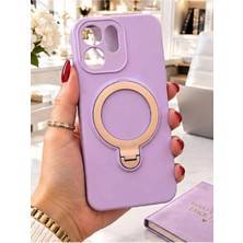 TechnoCase Oppo Reno 14F Ile Uyumlu 360 Derece Dönebilen Kalın Metal Magsafe Halka Stantlı Içi Kadife Korumalı Ultra Lüx Premium Silikon Kılıf