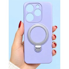 TechnoCase Infinix Spark 10 Pro Ile Uyumlu 360 Derece Dönebilen Kalın Metal Magsafe Halka Stantlı Içi Kadife Korumalı Ultra Lüx Premium Silikon Kılıf