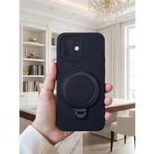 TechnoCase Oppo A6 Pro Ile Uyumlu 360 Derece Dönebilen Kalın Metal Magsafe Halka Stantlı Içi Kadife Korumalı Ultra Lüx Premium Silikon Kılıf