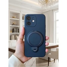 TechnoCase Oppo A6 Pro Ile Uyumlu 360 Derece Dönebilen Kalın Metal Magsafe Halka Stantlı Içi Kadife Korumalı Ultra Lüx Premium Silikon Kılıf