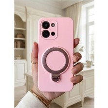 TechnoCase Oppo A6 Pro Ile Uyumlu 360 Derece Dönebilen Kalın Metal Magsafe Halka Stantlı Içi Kadife Korumalı Ultra Lüx Premium Silikon Kılıf