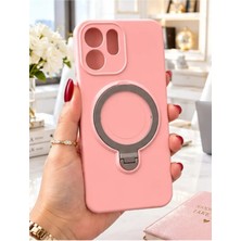 TechnoCase Oppo Reno 15F Ile Uyumlu 360 Derece Dönebilen Kalın Metal Magsafe Halka Stantlı Içi Kadife Korumalı Ultra Lüx Premium Silikon Kılıf