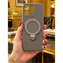 TechnoCase Oppo Reno 13F Ile Uyumlu 360 Derece Dönebilen Kalın Metal Magsafe Halka Stantlı Içi Kadife Korumalı Ultra Lüx Premium Silikon Kılıf