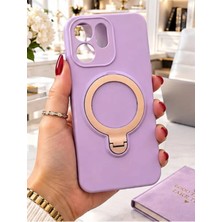 TechnoCase Oppo Reno 13F Ile Uyumlu 360 Derece Dönebilen Kalın Metal Magsafe Halka Stantlı Içi Kadife Korumalı Ultra Lüx Premium Silikon Kılıf
