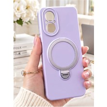TechnoCase Realme C67 Ile Uyumlu 360 Derece Dönebilen Kalın Metal Magsafe Halka Stantlı Içi Kadife Korumalı Ultra Lüx Premium Silikon Kılıf