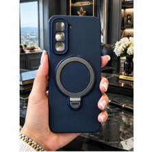 TechnoCase Infinix Hot 60 Pro Plus Ile Uyumlu 360 Derece Dönebilen Kalın Metal Magsafe Halka Stantlı Içi Kadife Korumalı Ultra Lüx Premium Silikon Kılıf