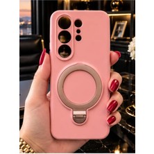 TechnoCase Samsung S26 Ultra Ile Uyumlu 360 Derece Dönebilen Kalın Metal Magsafe Halka Stantlı Içi Kadife Korumalı Ultra Lüx Premium Silikon Kılıf