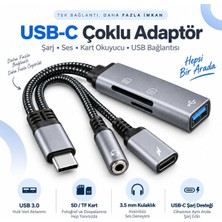 Pmr Type-C 5 In 1 Çoklayıcı Hub – USB 3.0, Sd/tf Kart Okuyucu, 3.5 mm Kulaklık ve Şarj Girişi