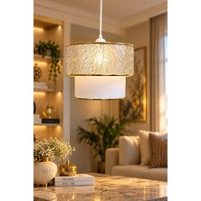 D-Light Melon Pasta 25'lik Kırçıllı Beyaz Avize - 2 Katlı Sarkıt Aydınlatma - Modern Salon, Mutfak ve Cafe Avizesi