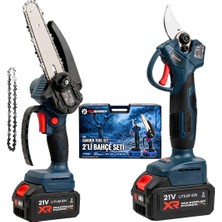 Prohummer PHM011 Profesyonel Akülü Kömürsüz Motor 2li Bahçe Seti - 32MM Dal Budama Makası, 15CM Dal Budama Testeresi 21V 3AH Çift Batarya