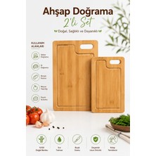 Ahşap Doğrama Tahtası 2'li Set Bambu Kesme Tahtası Sebze Et Ekmek Doğrama