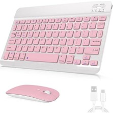 Trendexa Tablet, Tüm Cihazlara Uyumlu Kablosuz Bluetooth Klavye ve Mause Seti Telefon iPad Samsung Galaxy Honor Redmi Lenovo Rose Gold