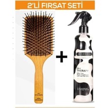 Trendexa Profesyonel Saç Açma Fırçası 119 Paddle Brush ve Milk Therapy Fön Sütü 400 ml 2'li Set Sarı