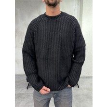 Difransel Jeans Boxy Fit Dokulu Uzun Kol Siyah Kazak